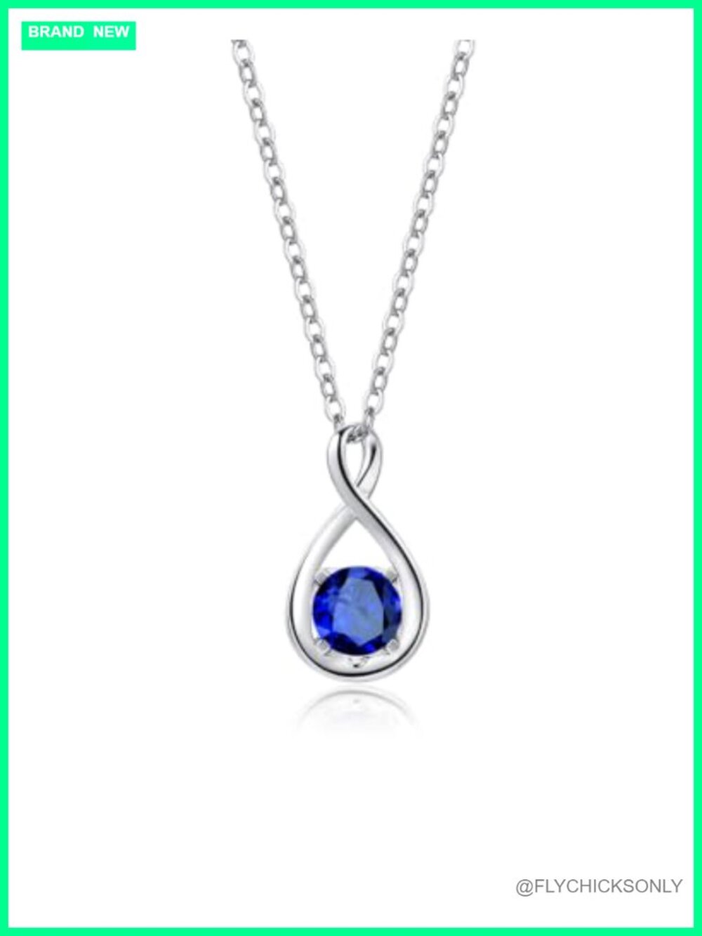 14K Solid White Gold Birthstone Infinity Pendant Necklace with Sterling Silver